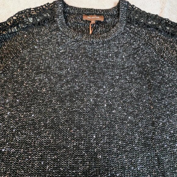NWT Melanie Lyne Black Lurex Sweater Top with Crochet Sleeves - Picture 7 of 7